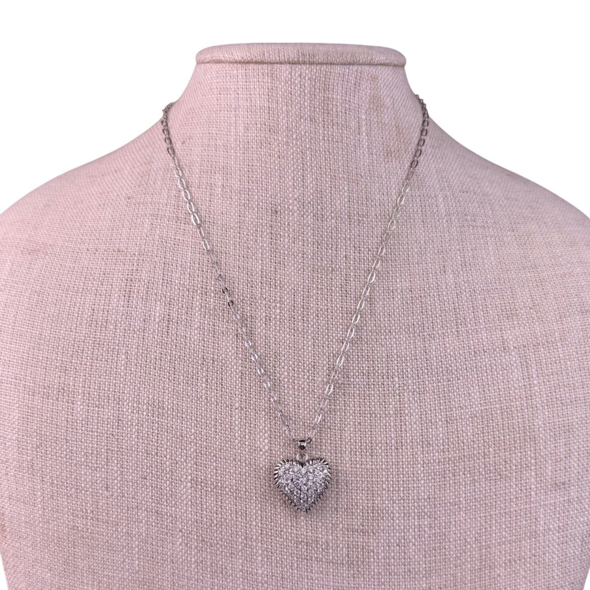 Aposhine Womens Silver Tone Rhinestone Heart Pendant Necklace With Chain Jewelry