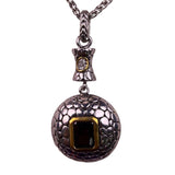 Silver Tone Womens Two-Tone Pendant Necklace Black Stone & Crystal Accent