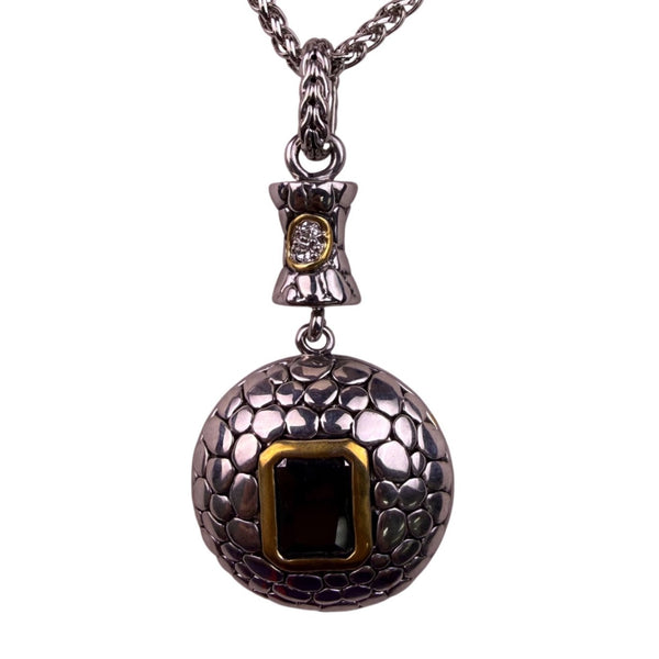 Silver Tone Womens Two-Tone Pendant Necklace Black Stone & Crystal Accent