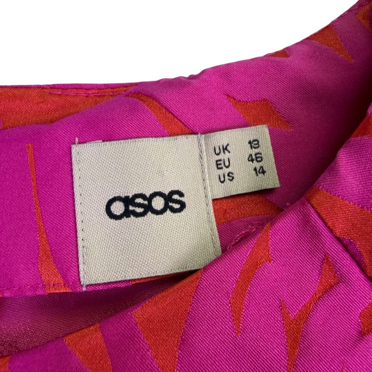 ASOS Womens Pink & Orange Floral Print Drop Hem Dress Size 14