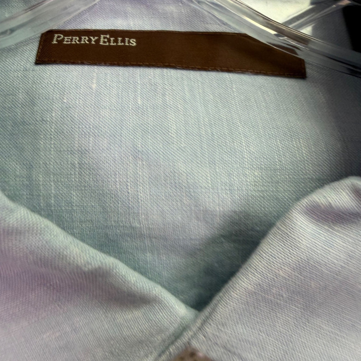 Perry Ellis Mens Light Blue Linen Short Sleeve Shirt Sz XL