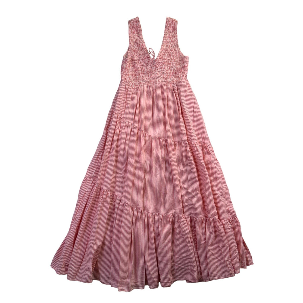 Free People Womens Pink Striped Maxi Sundress Sleeveless Smocked V-Neck Size XS