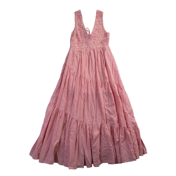 Free People Womens Pink Striped Maxi Sundress Sleeveless Smocked V-Neck Size XS