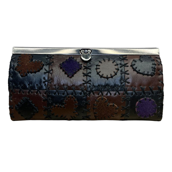 Vintage Patchwork Leather Clutch Purse Multicolor Design with Metal Closure