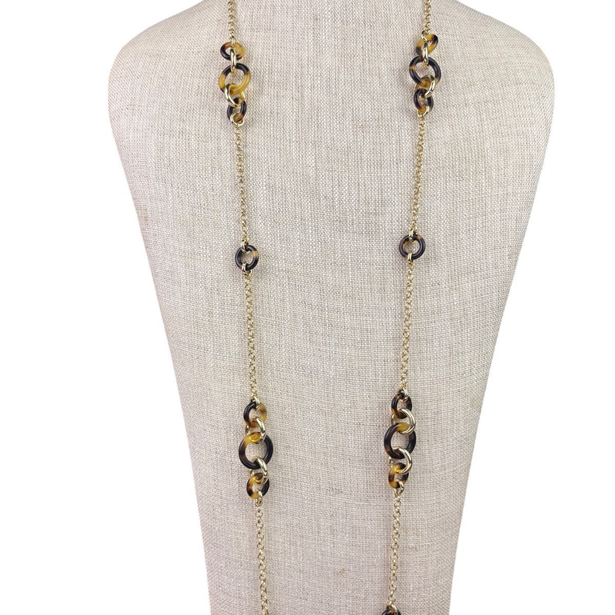 Ralph Lauren Womens Gold Tone Acrylic Chain Necklace Brown & Cream Links