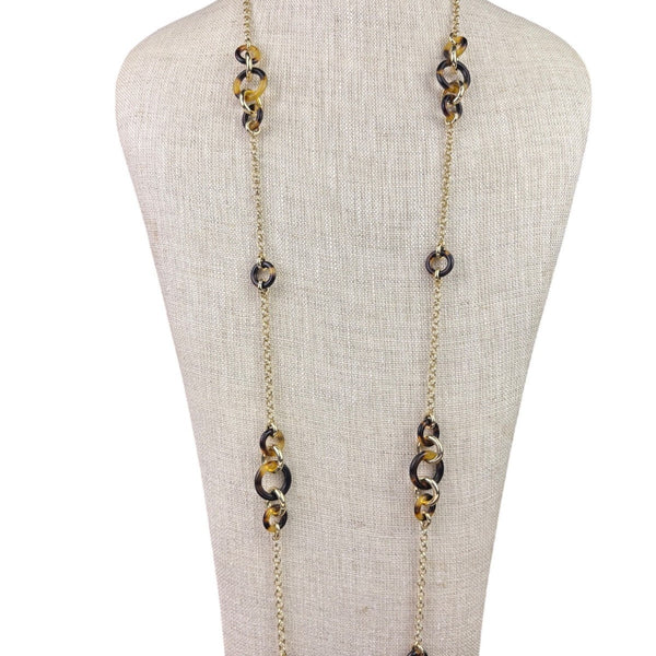 Ralph Lauren Womens Gold Tone Acrylic Chain Necklace Brown & Cream Links