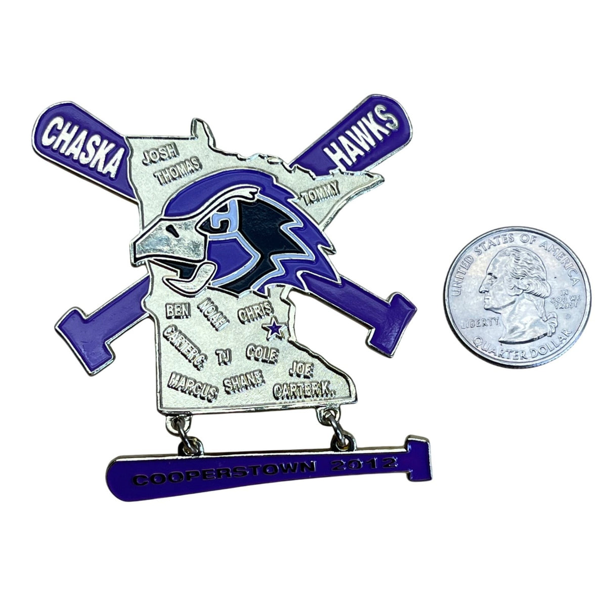 Custom Chaska Hawks Cooperstown 2012 Baseball Trading Pin With Dual Clutches