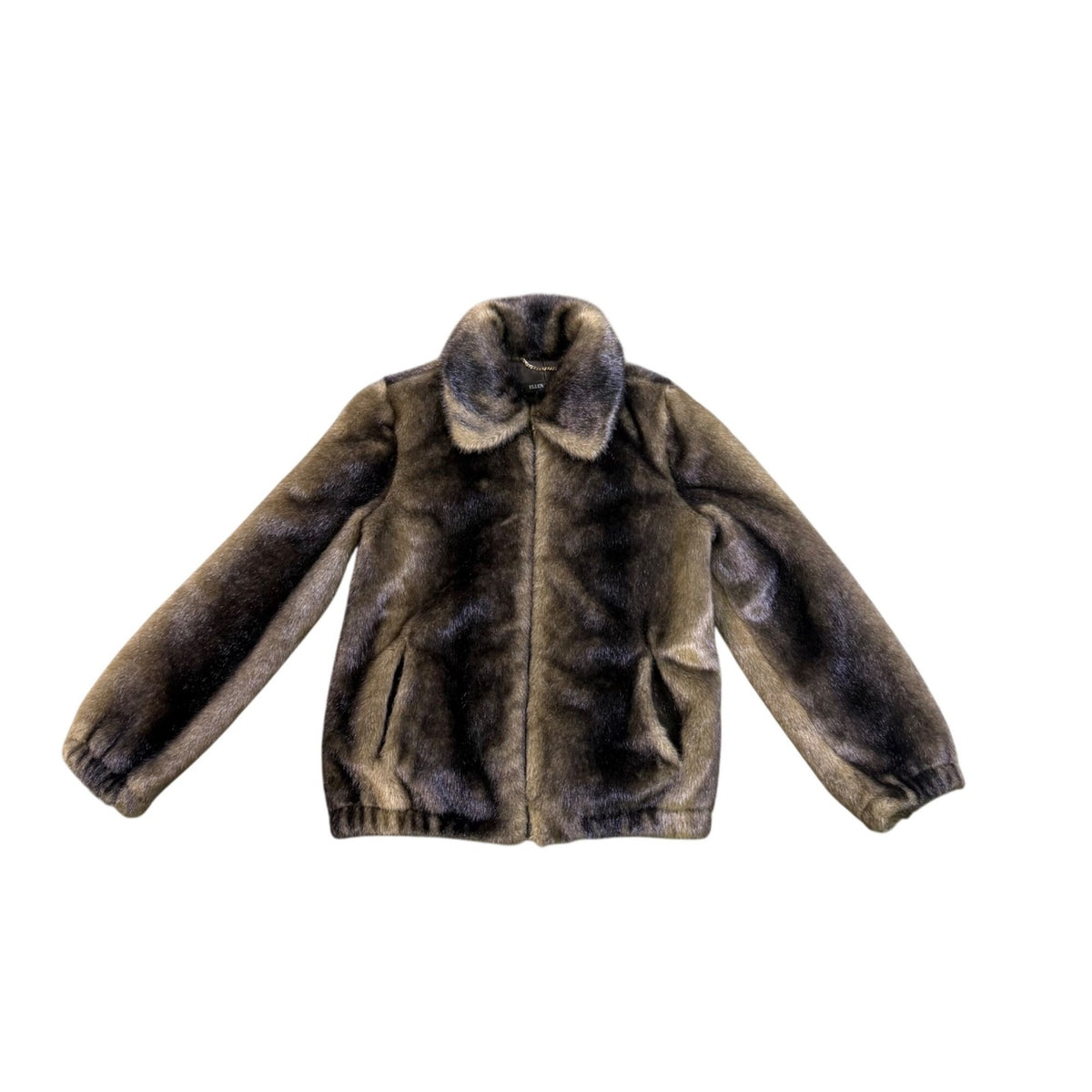 Ellen Tracy Womens Brown Faux Fur Jacket Full Zip Sz M