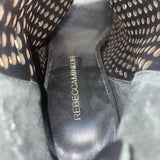 Rebecca Minkoff Women’s Black Leather Perforated Open-Toe High Heel Booties Size