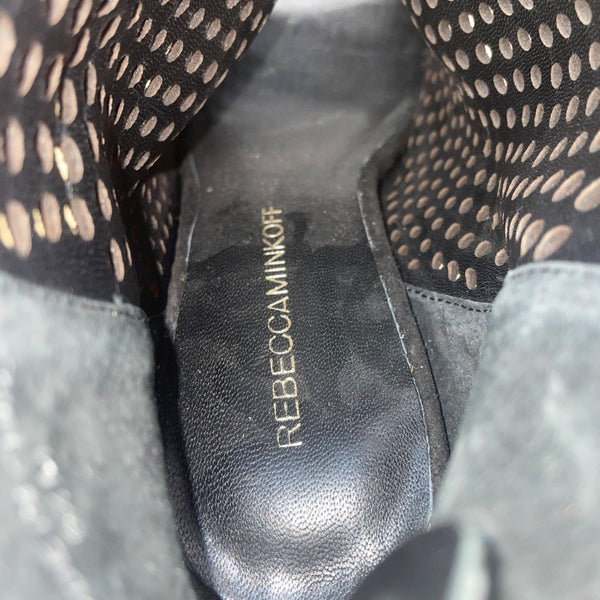 Rebecca Minkoff Women’s Black Leather Perforated Open-Toe High Heel Booties Size