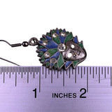 Handcrafted Womens Silver Tone Blue Green Crystal Mask Dangle Earrings