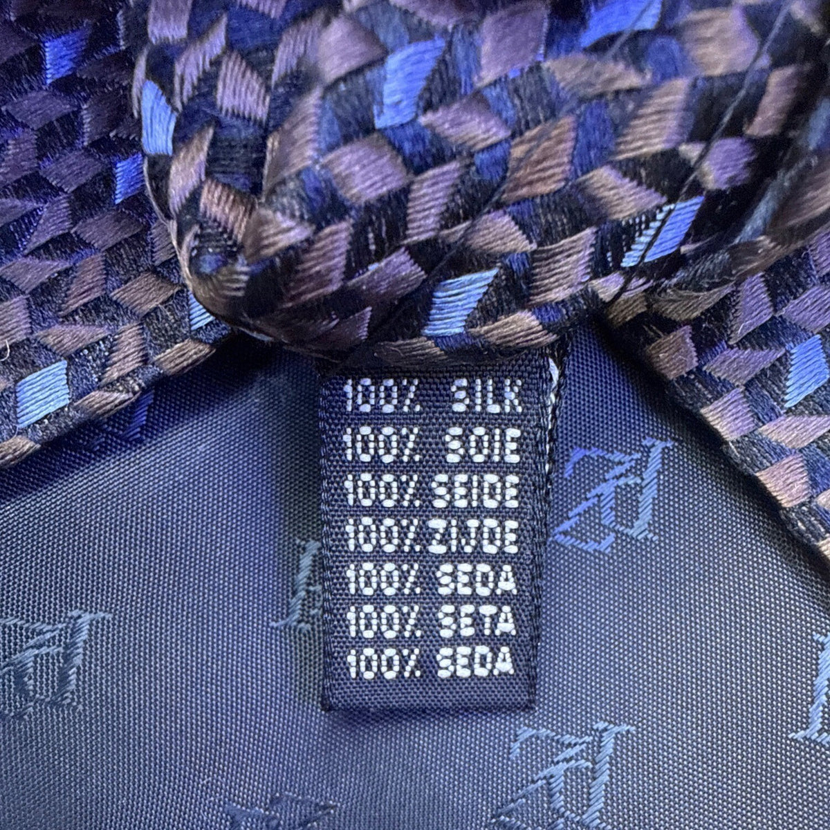 Pal Zileri Mens Brown & Blue Woven Silk Necktie Geometric Pattern Made In Italy