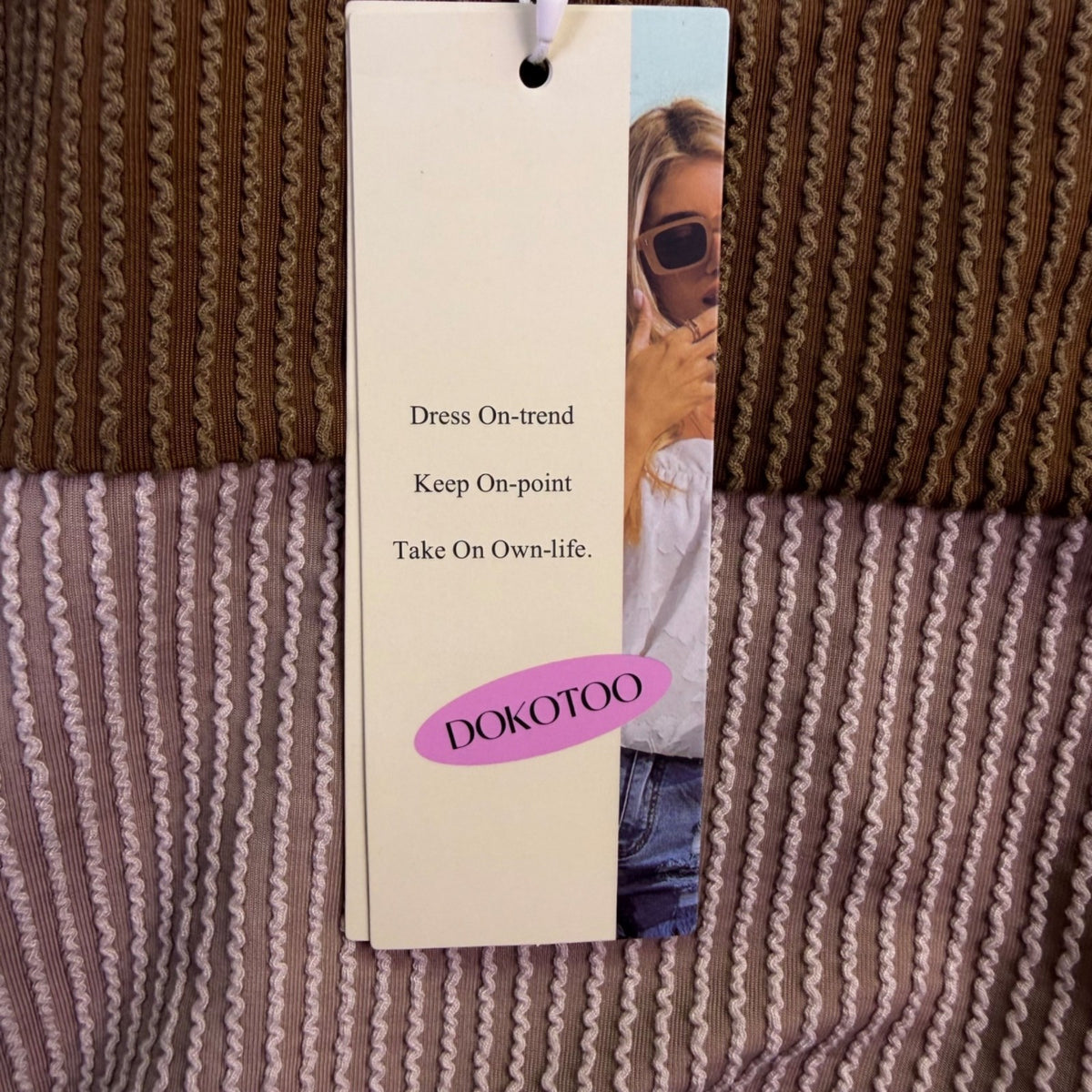 Dokotoo Womens Camel & Beige Ribbed Pullover Sweater Top Casual Sz M