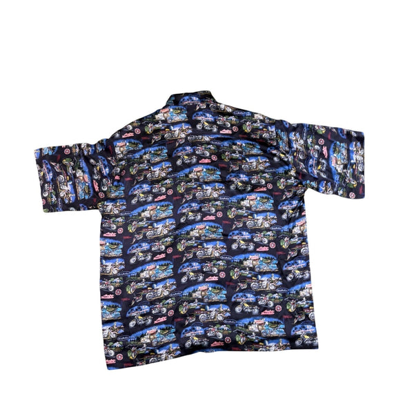 Nicole Miller Mens Black Harley Davidson Print Short Sleeve Shirt Size XL