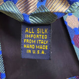 Xmi Men’s Blue Multicolor All Silk Geometric Pattern Tie Handmade Italy Imported