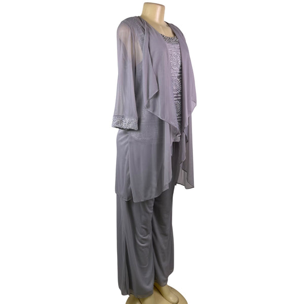 R&M Richards Womens Gray Polyester 3-Piece Jacket Top Pants Set Size 12 Formal W