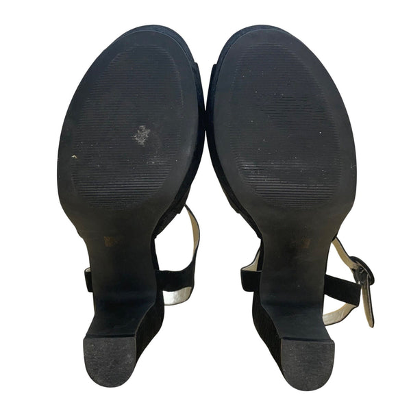 Anne Klein Women’s Black Suede Open Toe Buckle Strap Pearlina Heels Size 7.5 M