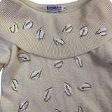 Première Womens Beige Lambswool Off-Shoulder Embroidered Sweater Size M