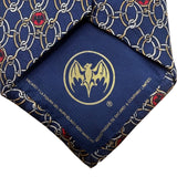 Bacardi Mens Blue Pure Silk Chain & Red Bat Icon Necktie Patterned