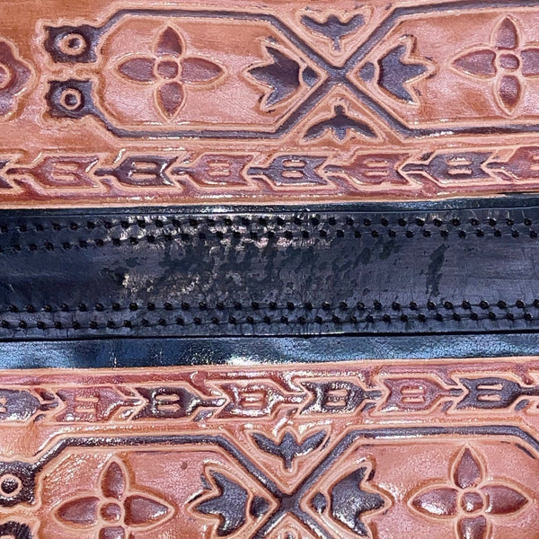 Women’s Black Brown Leather Patterned With Dual Shoulder Straps Tote Bag