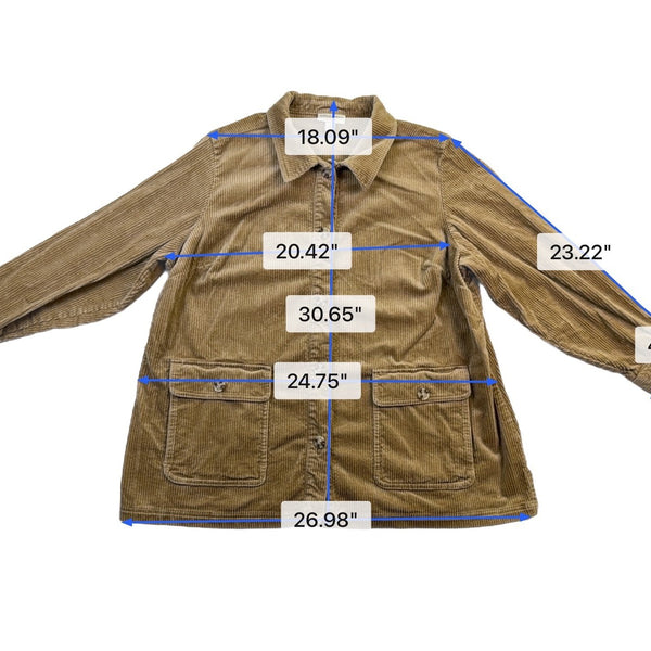 Appleseeds Womens Tan Corduroy Button-Up Jacket Two Pockets Relaxed Fit Size 1X