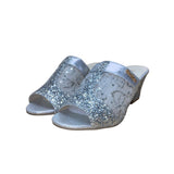 FashionShoes Women’s Silver Glitter Mesh Chic Slip-On Open-Toe Block Heel Sz 37