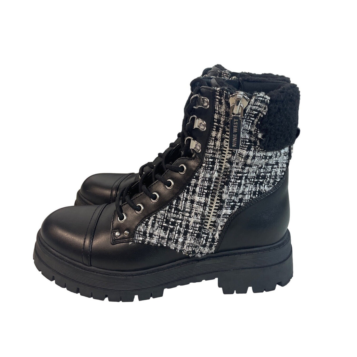 Nine West Women's Black And White Side Zipper Hi Top Boots Sz 9M