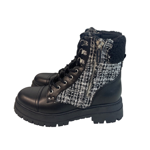 Nine West Women's Black And White Side Zipper Hi Top Boots Sz 9M