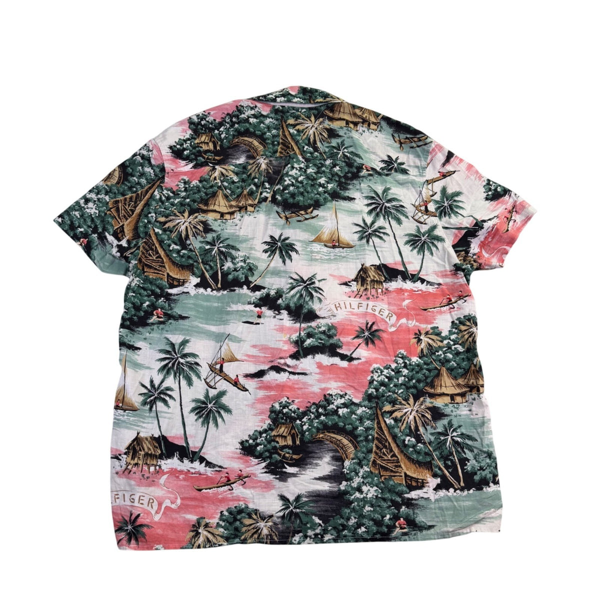 Tommy Hilfiger Mens Multicolor Hawaiian Button-Up Shirt  Custom Fit Sz XL