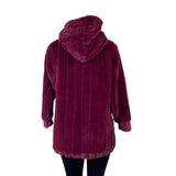 Soft Surroundings Women's Burgundy Faux Fur Hooded Jacket Full-Zip Pockets Sz SP