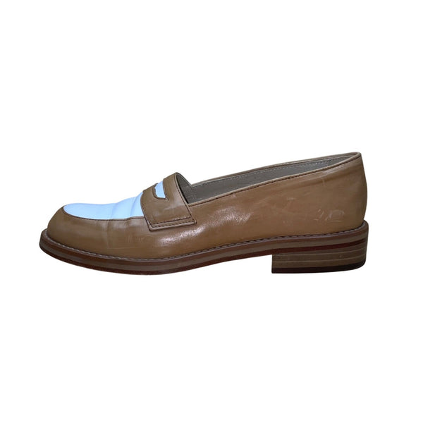 Joan & David Women’s Tan & White Leather Dress Penny Loafers Shoes Size US8