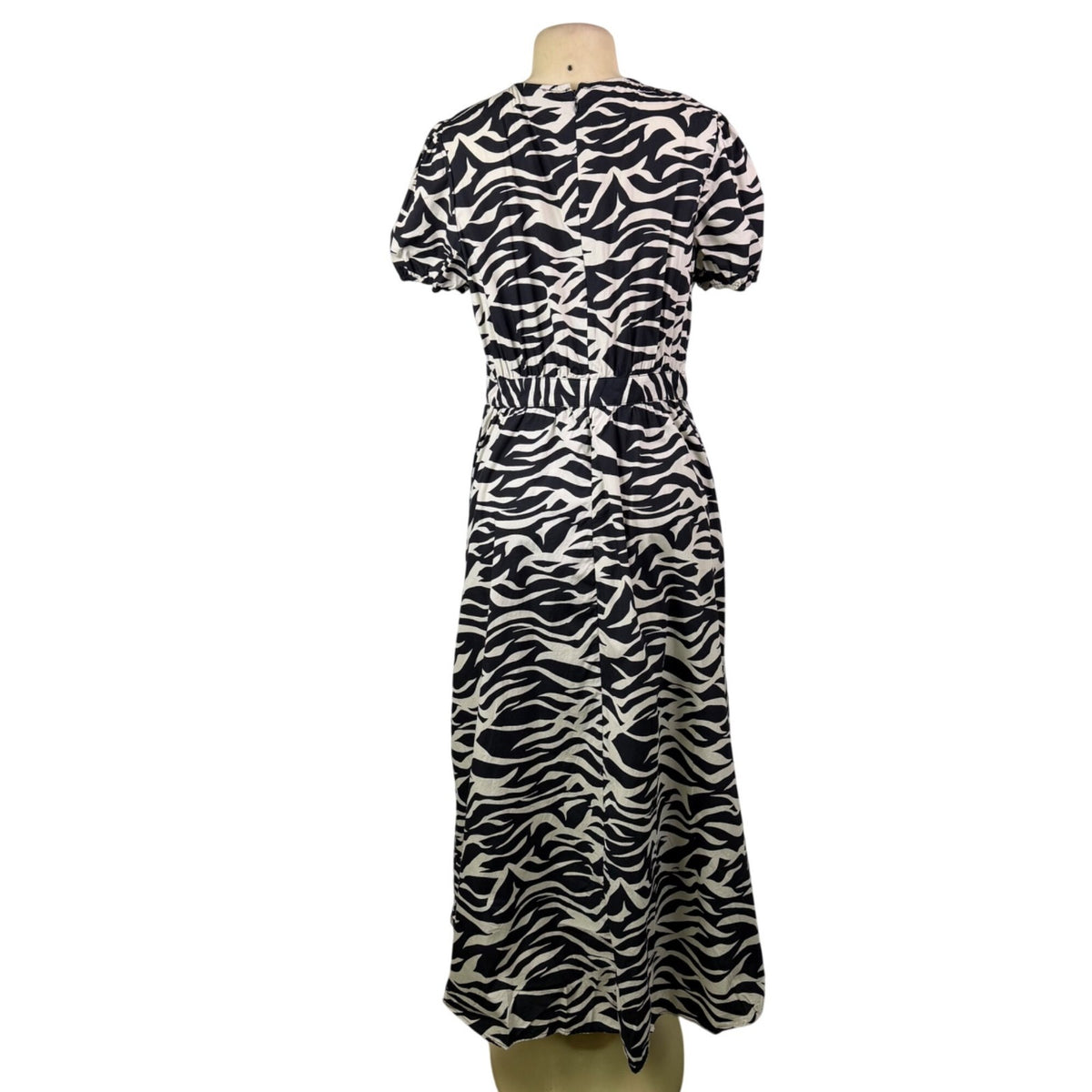Who What Wear Womens Black & White Zebra Print Midi Dress Short Sleeve Sz M