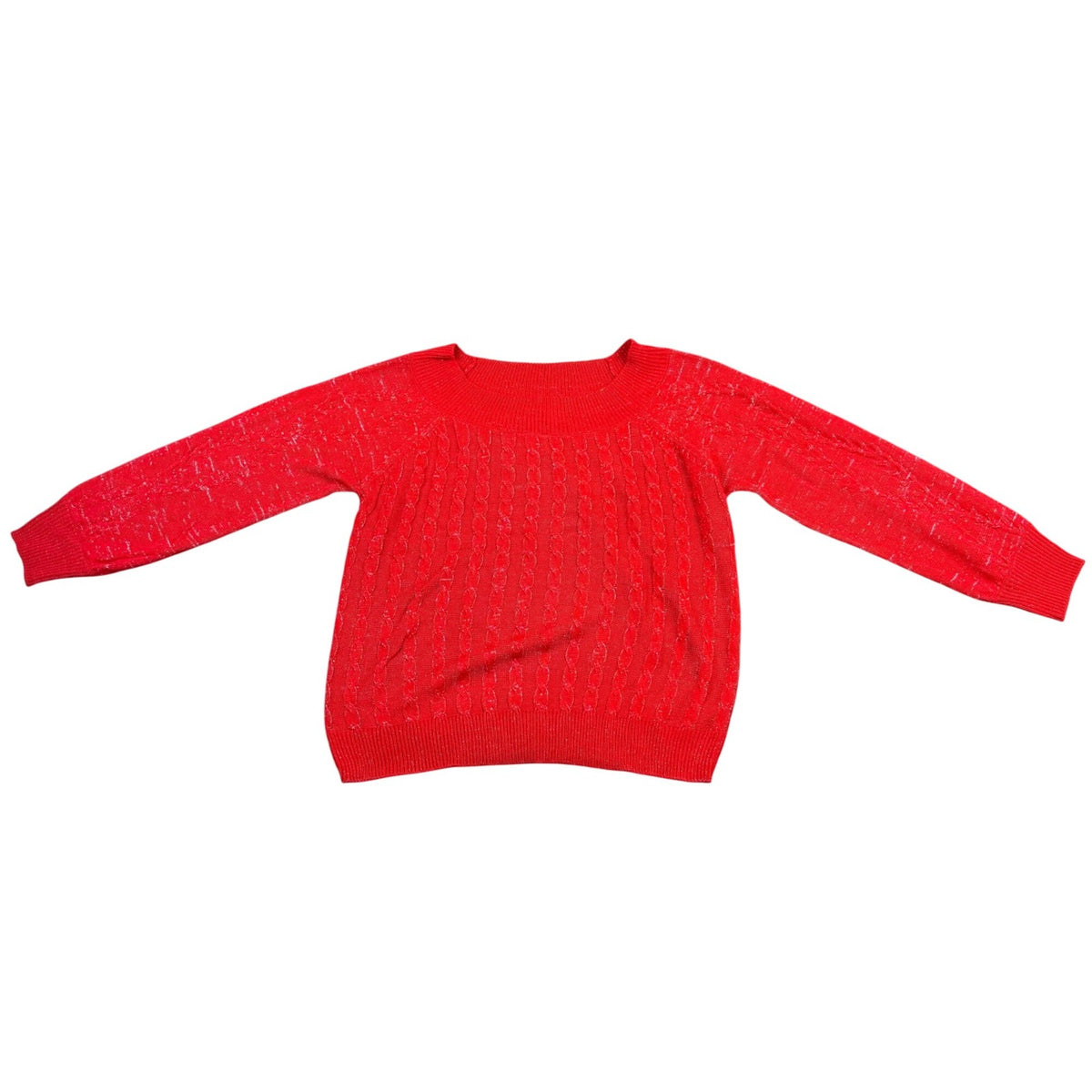 Ashley Stewart Womens Red Cable Knit Crewneck Sweater Size 22/24 