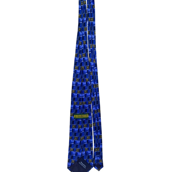 J. Garcia Mens Blue 100% Silk Geometric Pattern Necktie