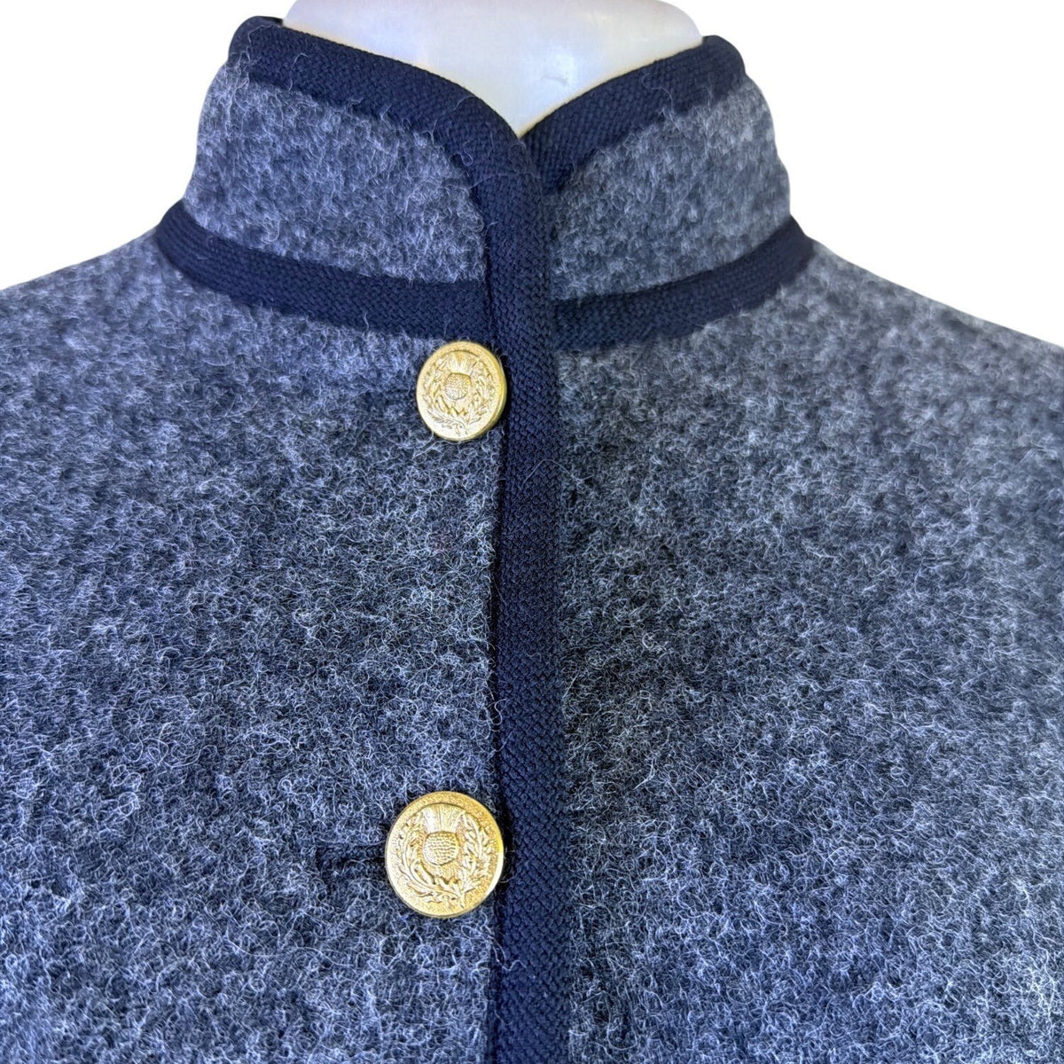 Saint Laurent Womens Gray Wool Button-Up Jacket Gold Accent Pockets Size 38
