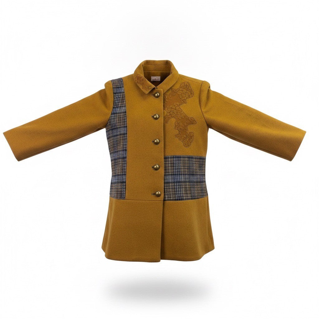Logo Lavish Women Gold & Plaid Embroidered Coat Button-Up Size S