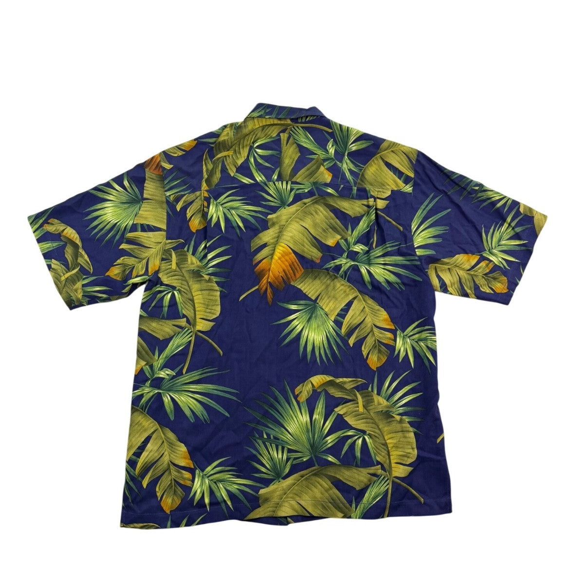 Tommy Bahama Mens Navy Hawaiian Button-Down Shirt Palm Leaf Pattern Size L