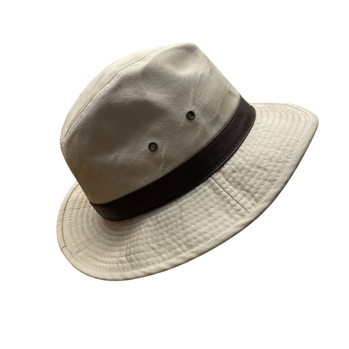 Duluth Trading Co Mens Khaki Safari Hat W/ Ventilation & Faux Leather Band M/L