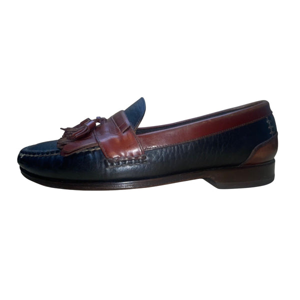 H.S Trask Mens Black & Brown Leather Slip-On Tassel Classic Loafers Size 12N
