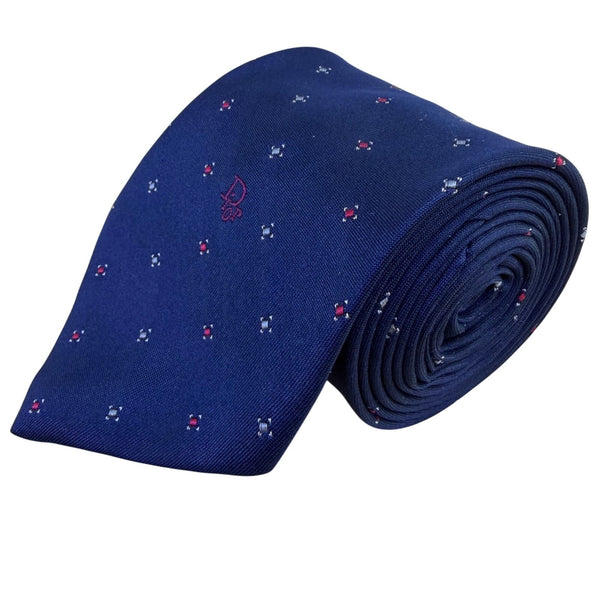 Christian Mens Navy Blue Polyester & Silk Necktie Patterned Classic