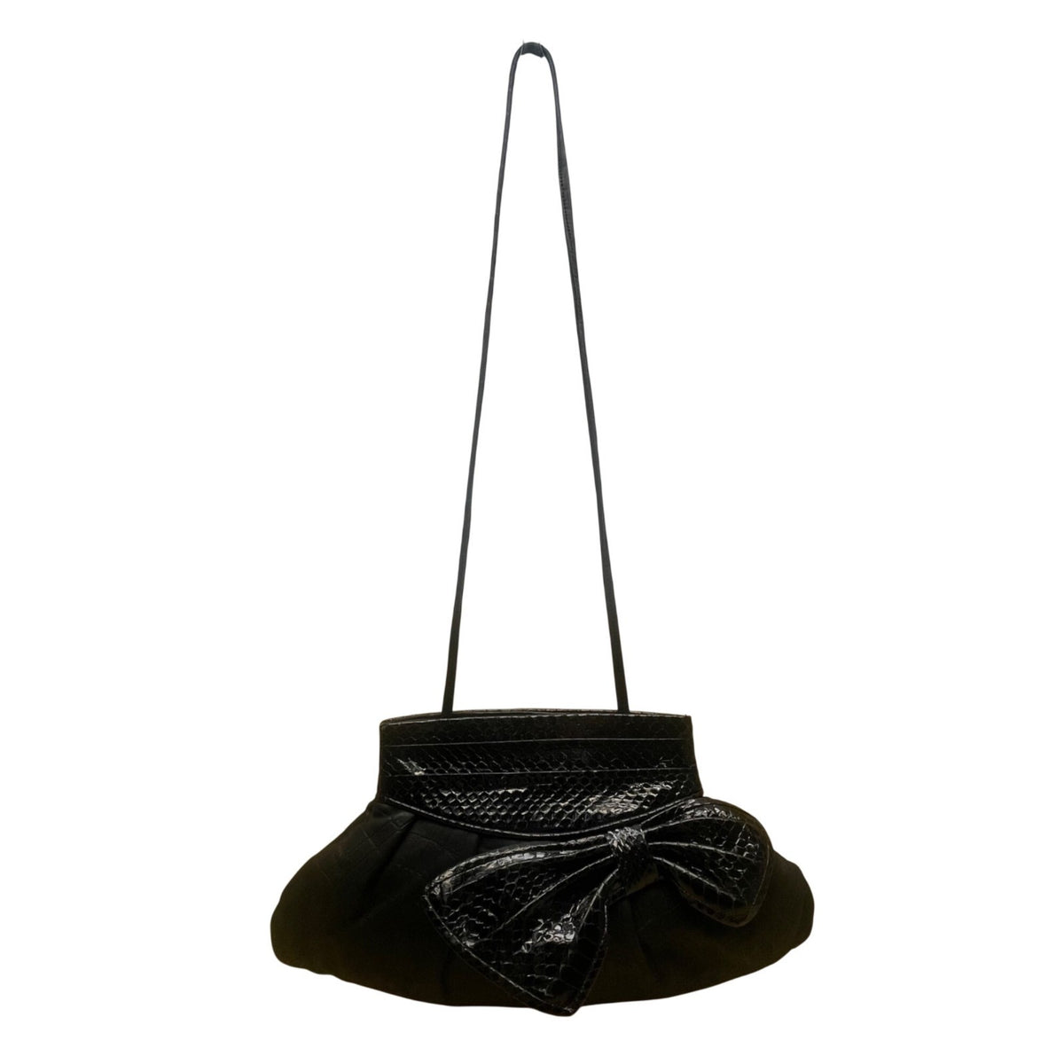Cynthia Lockhart Women’s Black Faux Leather Bow Evening Clutch Crossbody Bag