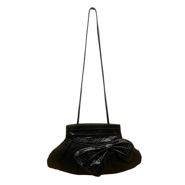 Cynthia Lockhart Women’s Black Faux Leather Bow Evening Clutch Crossbody Bag