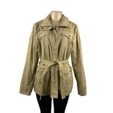Volcom Women Khaki Cotton/Elastane Jacket Belted Military Style Size L