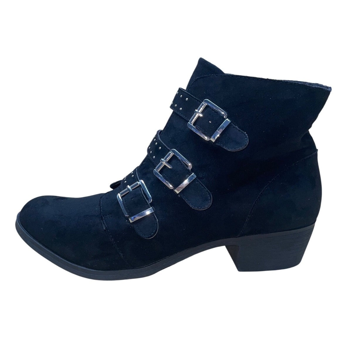 Ana Women’s Black Faux Suede Buckle Strap Memory Foam Ankle Booties Size 10M