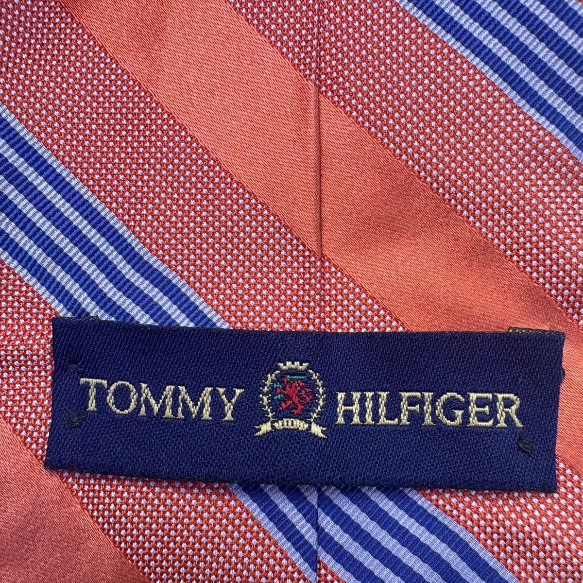 Tommy Hilfiger Men’s Orange Blue 100% Silk Striped Necktie Made In USA