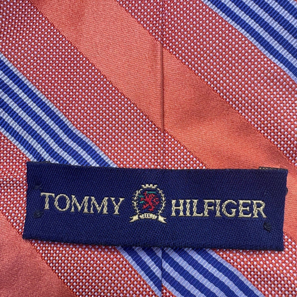 Tommy Hilfiger Men’s Orange Blue 100% Silk Striped Necktie Made In USA