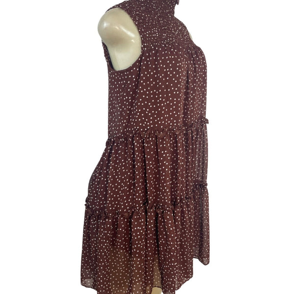 Taylor Women's Brown Polka Dot Tiered Dress With Mock Neck Sz XS - New