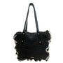 Jessica Simpson Women’s Black Straw Contrast Trim Ruffle Shoulder Tote Bag