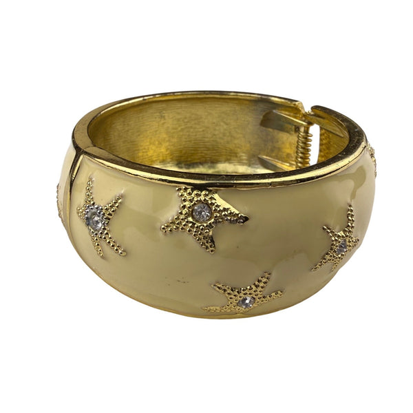 Top It Off Womens Gold Tone Starfish Enamel Hinged Bangle Bracelet With Crystals