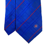 MLB Mens Blue Silk Tie With Plaid Design & Chicago Cubs Logo 100% Silk